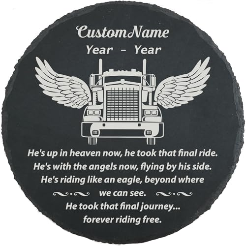 Personalized Truck Driver Memorial Stone, Garden Stone Plaque Sympathy Gifts, Trcuk Stepping Stone, Memorial Stone for Trucker Dad Son Brother on Father's Day (Style 2)