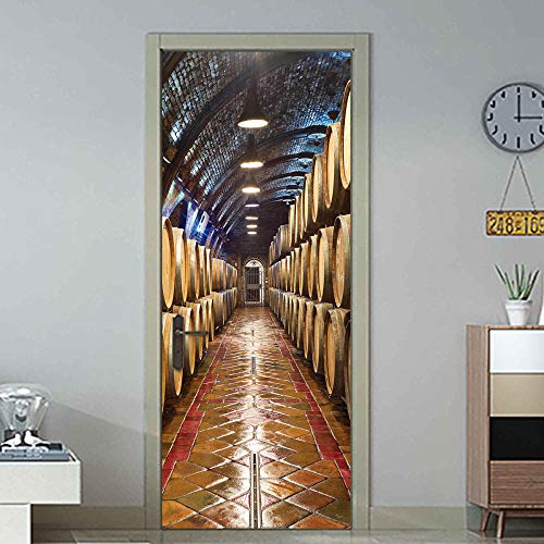 DSAOMO Stickers Porte Poster Cave à vin 3D Papier Peint Porte Trompe l'oeil pour Salon Chambre Décoration De La Maison Stickers Muraux Imperméable Stickers Amovibles 77x200cm (B x H) Cover