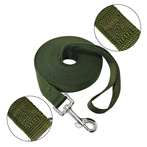 Nylon Training Dog Leash for Small Medium Large Dogs, 15ft 20ft 30ft 50ft Long Leash Dog/Puppy Lead for Obedience Recall Training, Camping (20ft, Green)