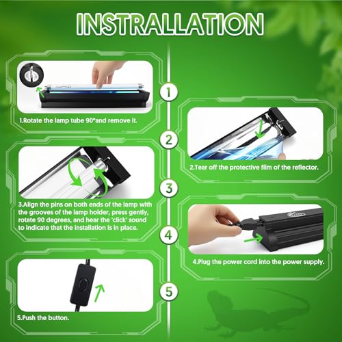Image of QZQ T5 UVB Reptile Light Fixture Combo Kit 24W, 10.0 UVB Light for Reptiles, Terrarium Hood Comes with Desert Reptile Lamp for Bearded Dragon, Gecko, Tortoise, Lizard