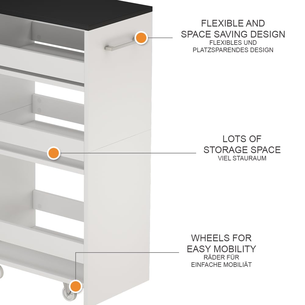 Vicco Caisson à roulettes Rivo, Blanc/Anthracite, 30x84.8cm | avec roulettes et surfaces de rangement ouvertes pour une utilisation flexible