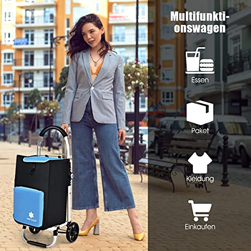 GOPLUS Klappbarer Einkaufstrolley, Einkaufswagen auf Rollen, mit Abnehmbarer Oxford-Tasche und isoliertem Kühlfach… – Bild 3