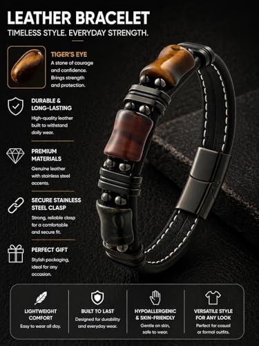Pulsera trenzada de cuero para hombre con piedra ojo de tigre miniatura 6