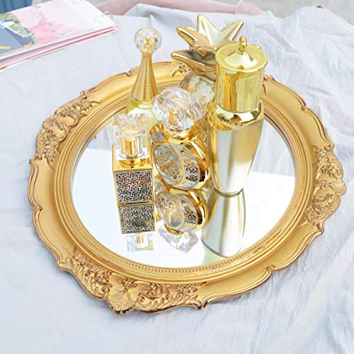 Schonee Vintage Carved Decorative Wall Mirror, Hanging Mirror For Dresser Decor Bedroom Living-Room, Cosmetics Jewelry Dresser Organizer Tray (15”X 13.4”) (Golden-Oval) #TOP4