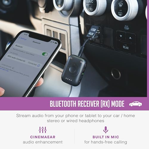 Image of MEE audio Connect Air Pro Bluetooth Wireless Audio Transmitter & Receiver for AirPods or Bluetooth Headphones, 2-in-1 Adapter with Detachable Cable 3.5mm Aux Audio Jack for Airplanes, Auto, Gym, Black