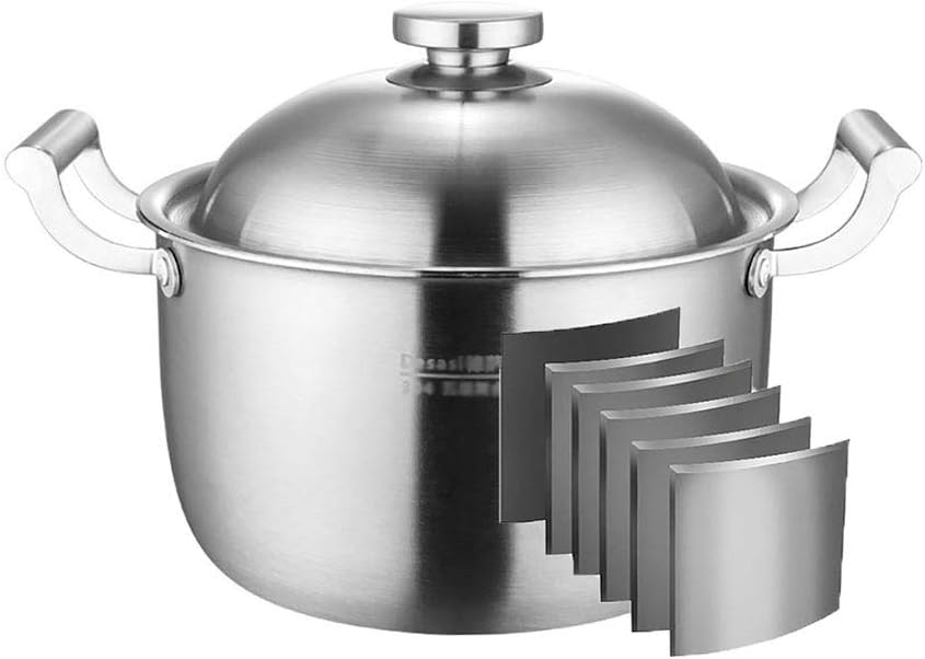 大型ストックポット ストックポット、304ステンレススチールストックポット 蓋付き、5層複合鋼、化学コーティングなし、直径22cm、