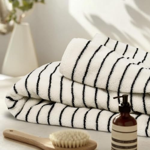 Image of Black & Cream Striped Bath Sheets Set of 2, Extra Large Bath Towels