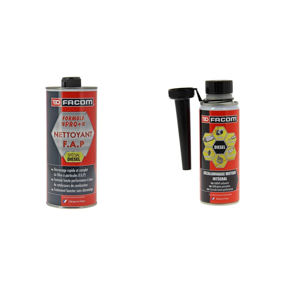 Facom Nettoyant FAP, Décrassant Filtre à Particules, Formule Pro+ 1L Rouge & Décalaminage Moteur Intégral Diesel, décrassant Moteur - Traitement PREVENTIF - 250 ML