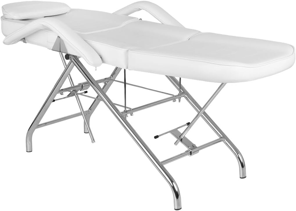 Buy-Rite Stationary Facial Bed – White Vinyl, Thick Foam Cushion, Adjustable Headrest, Backrest & Leg Rest, Removable Face Pillow & Armrests – SY-3557 – 300 lb Capacity