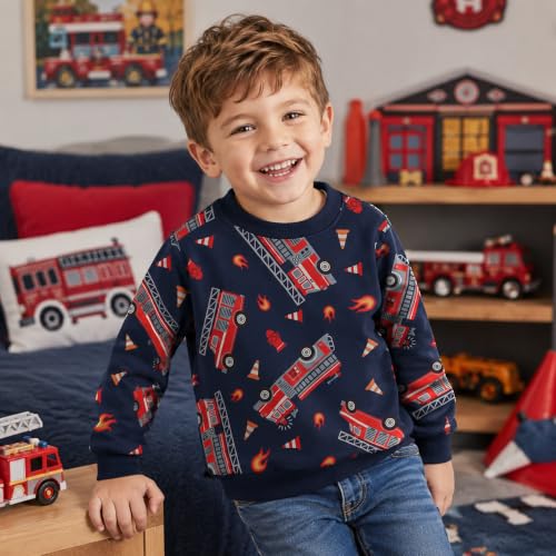 Image of Akyzic Toddler Boys Sweatshirts Cotton Crewneck Truck Shirt Dinosaur Long Sleeve Pullover Tops Tees 2-8T