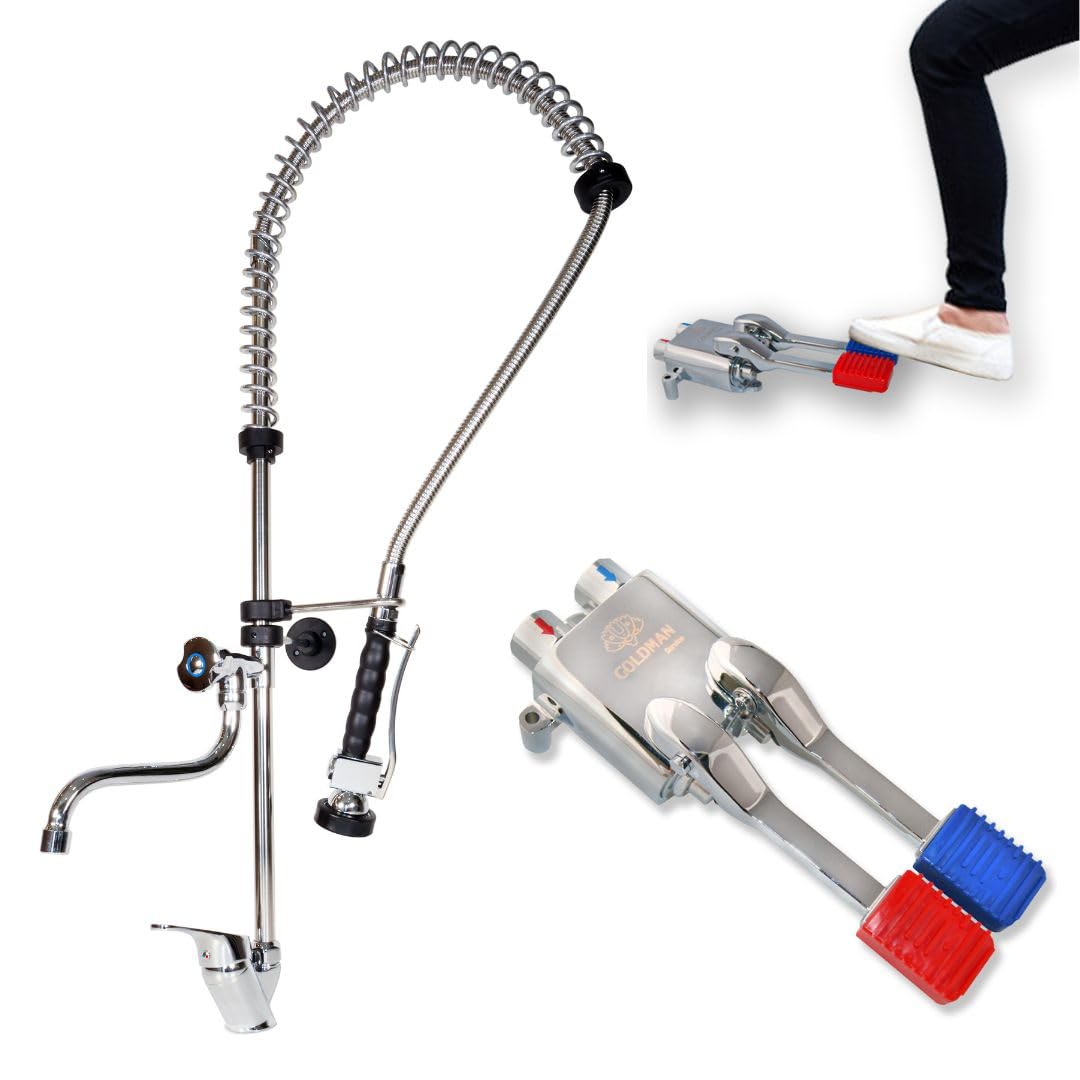 GOLDMAN SERVICE | Grifo Industrial Extensible monomando con Ducha + Grifo a Pedal Doble