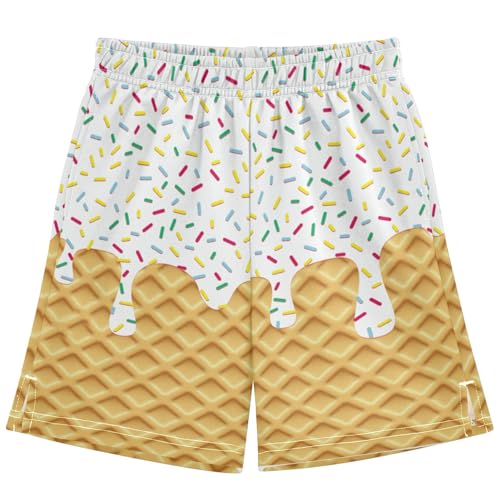 Boys Athletic Shorts Basketball Shorts Melting Ice Cream Teens Hiking Gym Shorts with Pocket for Outdoor Activity 7-15 Y