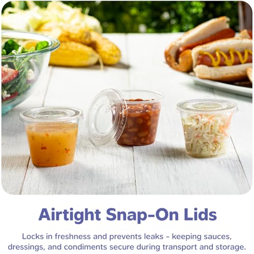 Image of GUSTO [5.5 oz. - 100 Count Clear Disposable Plastic Portion Cups with Lids - Souffle Cups, Jello Shot Cups With Lids, Plastic Containers Perfect for salad Dressing and More- Formerly Comfy Package