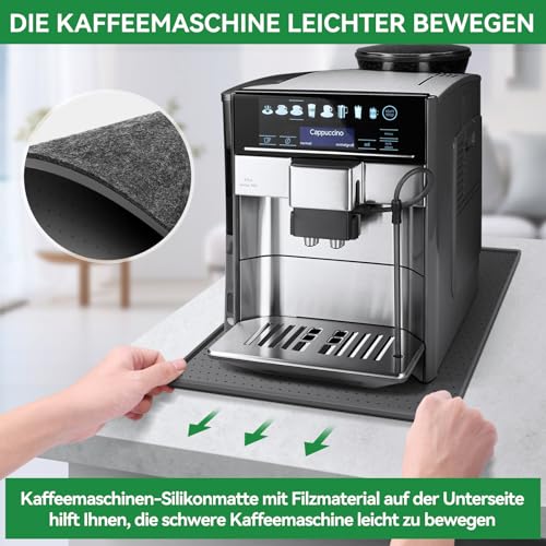 Inwee Unterlage für Kaffeemaschine, Silikonmatte für Kaffeevollautomat mit Rand, 48x30cm kompatibel mit De Longhi Magnifica, Philips LatteGo, Siemens EQ6, leicht zu verschieben (Grau) 3