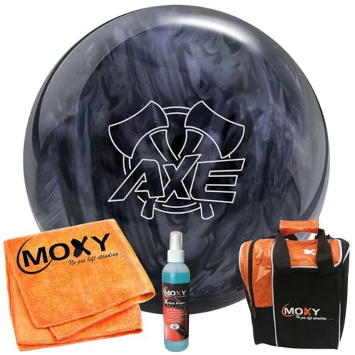 Bowlerstore Products Hammer Axe Black/Smoke Bowling Ball | Moxy Strike Black Bowling Bag | Moxy Grey Micro Fiber Towel | Moxy Xtreme Power Cleaner Package 10lbs