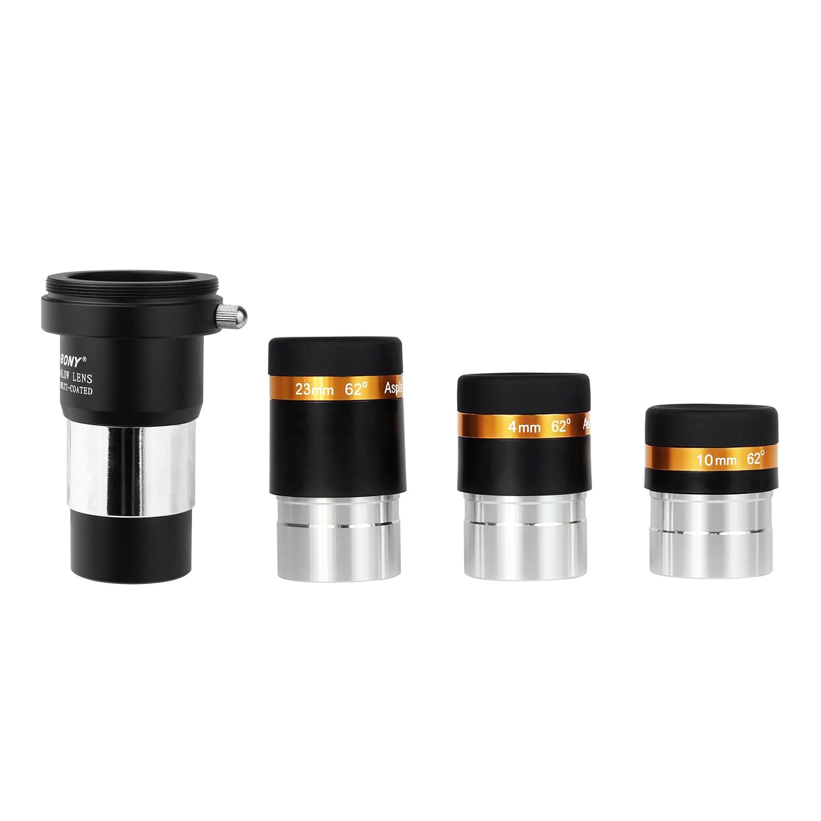 Svbony Oculare Set con Barlow Lente 2x, 4mm 10mm 23mm 62 gradi Grandangolo Planetario Oculare Kit e Barlow in metallo, 1,25 pollici Lente FMC per Osservazioni di Galassie Planetarie Lunari