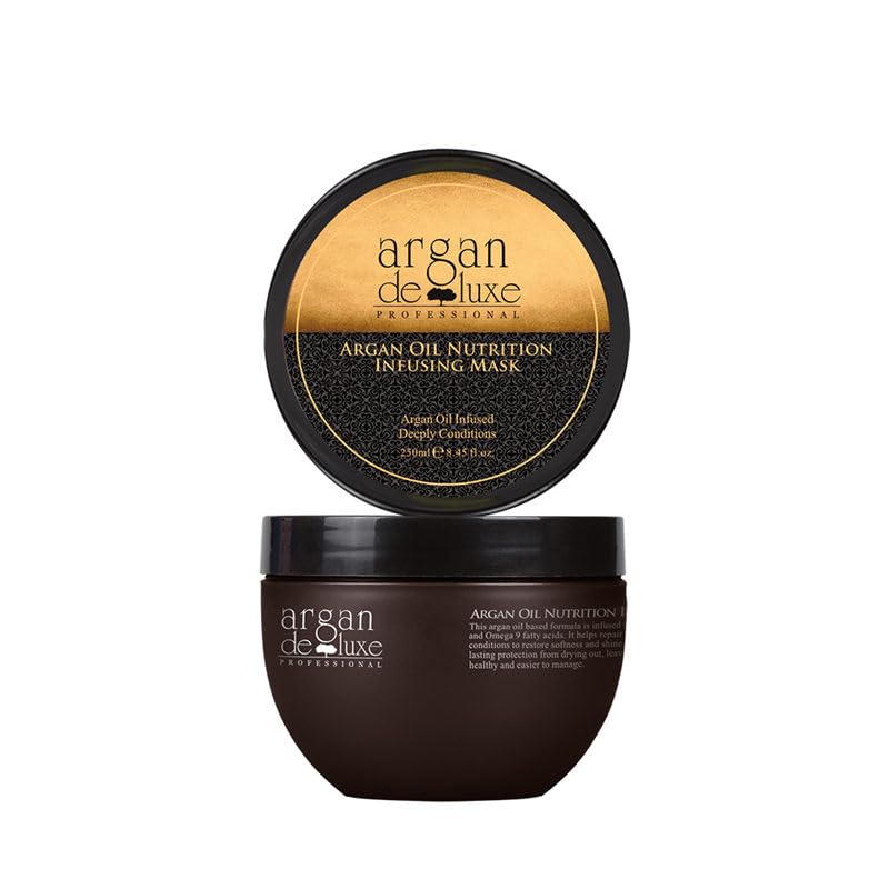Argan Oil Haarmaske mit Vitamin E Omega 3 und 9 nährende Pflegekur für trockenes geschädigtes Haar spendet Feuchtigkeit repariert und stärkt das Haar verleiht Glanz und Geschmeidigkeit - 250 ml