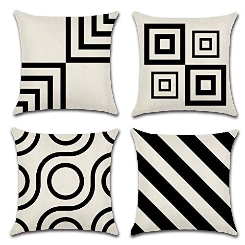 HuifengS Fundas de cojín de Lino Fundas de Almohada cuadradas Patrones geométricos Decorativos para sofás Camas Sillas Fundas de cojín 4 Piezas, 45 x 45 CM