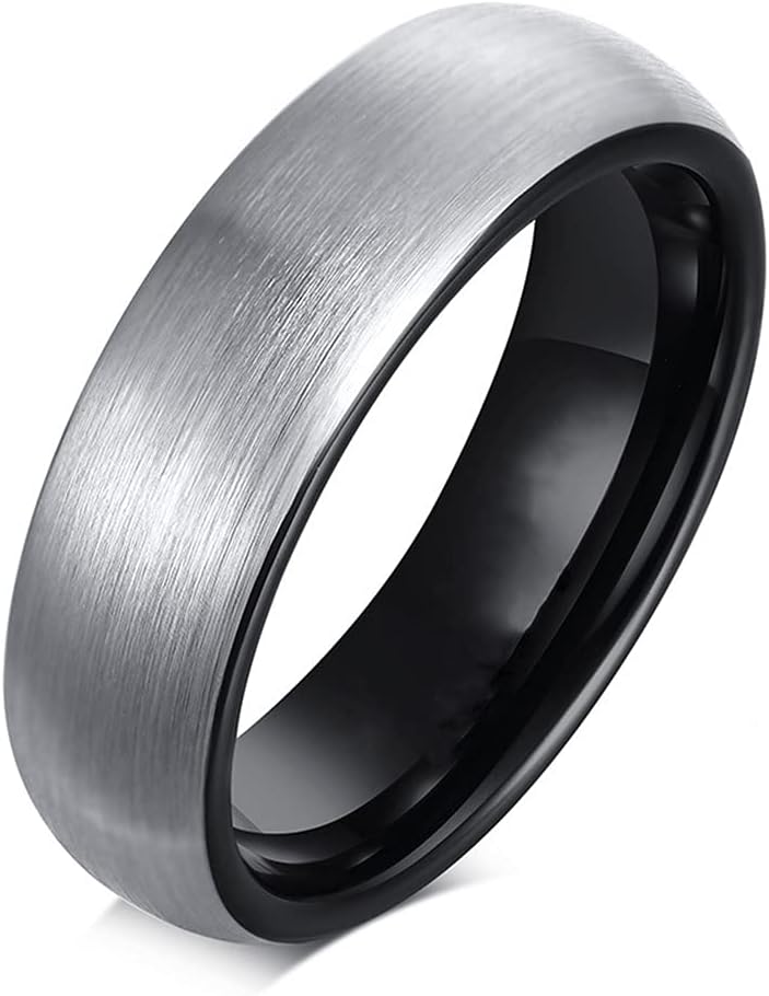 MZZJ Personalized 6MM Couple Matching Ring Band Set Brushed Finish Black Rose Gold Plated Tungsten Carbide Domed Rings Engagement Ring Wedding Band for Him Her