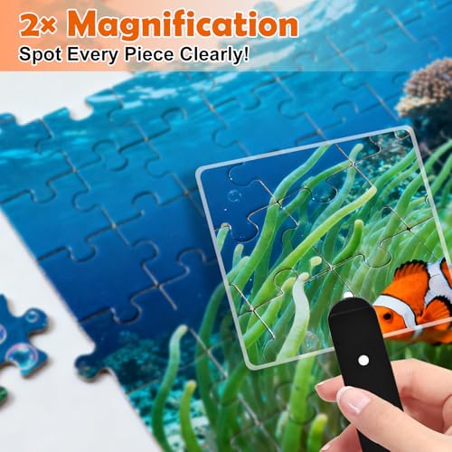 ALL4JIG Puzzle Scoop Magnifier with 2× Lens & LED Light – Jigsaw Puzzle Accessory for Adults & Seniors | Lift & Move Puzzle Sections | Light-Up Piece Mover for Clear Viewing & Easy Sorting (Black)