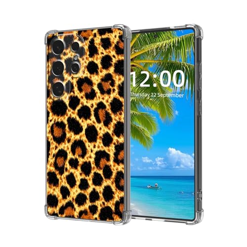 ETLKJVBL for Samsung Galaxy S25 Ultra Case, Leopard Print High-Definition Painted Back Cover with Soft Transparent TPU Bumper, Shockproof Protective for S25 Ultra Phone Case