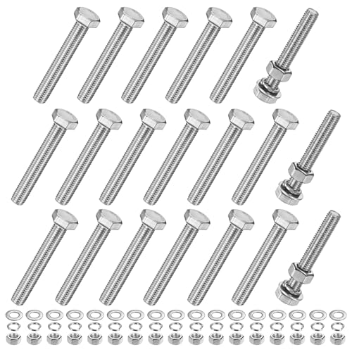 M METERXITY 20-Pack Hex Head Screw Bolt with Nuts Flat &amp; Lock Washers M10x70mm Stainless Steel Bolts and Nuts Kit Fully Threaded Metric Bolt Assortment for Equipment/Machinery