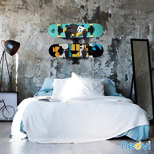 NEDVI Skateboard Wall Hanger Skateboard Holder Wall Hanger Display Wall Mounted Skateboard Holder Skateboard Holder Stand Space Saver Storage, Scooter Rack Skateboard Hook Skateboard Deck Holder - Thumbnail 3