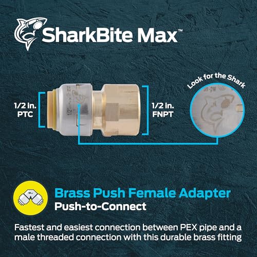 SharkBite Max 1/2 x 1/2 Inch FNPT Adapter, Push To Connect Brass Plumbing Fitting, PEX Pipe, Copper, CPVC, PE-RT, HDPE, UR072A by SharkBite - Used condition - Image 2