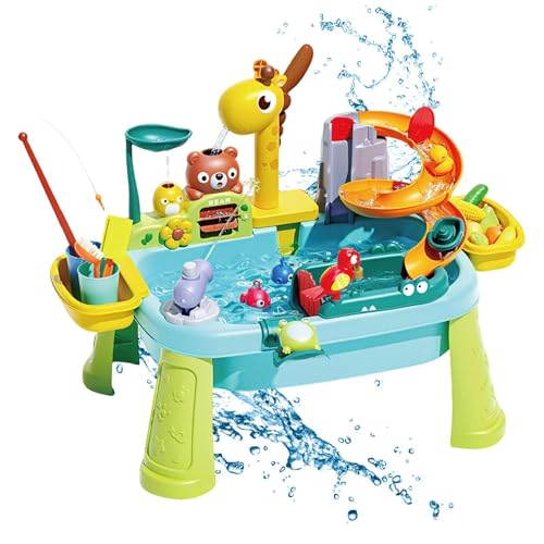 CHIBIWER Wasserspieltisch Kinders Outdoor 59x42x33cm ABS Wassertisch Planschbecken Mit Fließendem Wasser Giraffen Wasserhahn Angelspielzeug Wasserspielzeug Für Wasser Spieltisch Garten