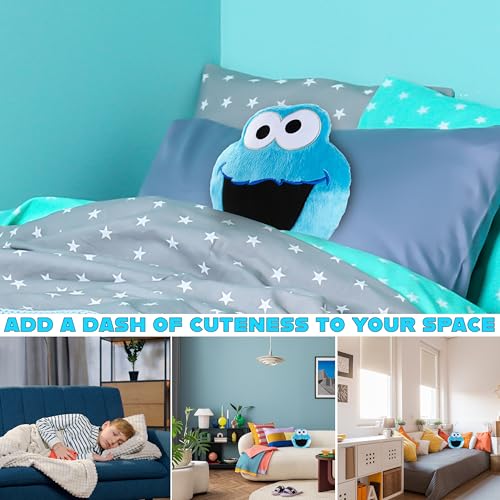 Image of Sesame Street Cookie Monster Plush Cushion Pillow, Soft Plush Throw Pillow Cushion Bedroom Decor Cuddle Plushies, Gifts for Girls, Teens, Women (Blue Cookie Monster, L12.4 x W12.2)