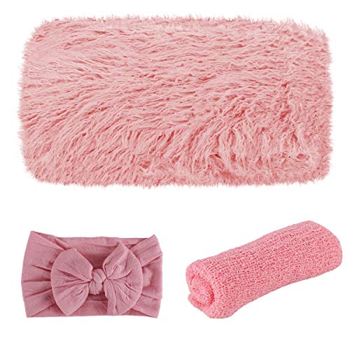 DaMohony Juego de accesorios para fotos de beb, manta de fotografa recin nacido, envoltura ondulada + diadema para recin nacido, alfombrilla para nios y nias