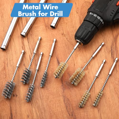 Image of Hicarer 8 Pcs Wire Bore Brush for Power Drill Set, Stainless Steel & Brass
