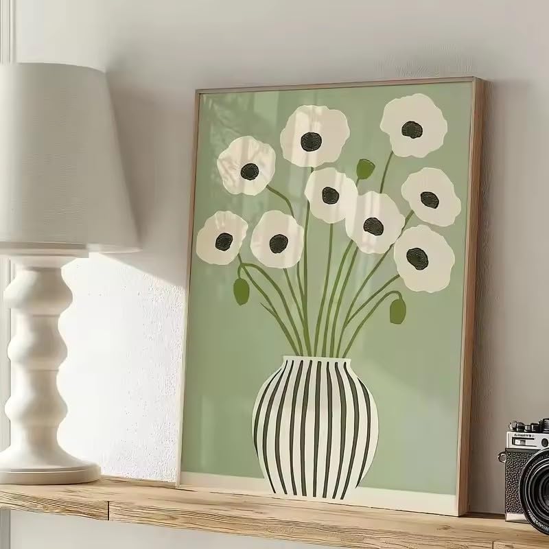 Tableau sur toile marguerite blanche rétro minimaliste 60x80cm pour déco salon