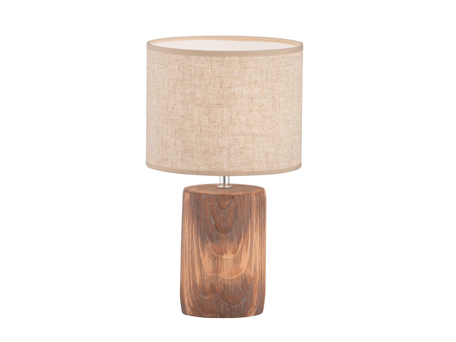 Tischlampe mit Leinenschirm Beige & Betonfuß Holzoptik, 43cm groß