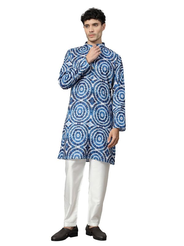 Image of Vastraa Fusion Men's Printed Kurta Pure Cotton Long Kurta, Round Collar, Full Sleeves, Button Kurta, Ethnic Wear