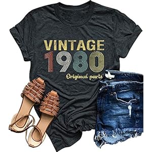 40th-Birthday-Gift-T-Shirts-1980-Original-Parts-Vintage-Tees-Funny-39th-Birthday-Greeting-Party-Women-Cute-Summer-Tops 40th Birthday Gift T Shirts 1980 Original Parts Vintage Tees Funny 39th Birthday Greeting Party Women Cute Summer Tops (Grey, XXL)