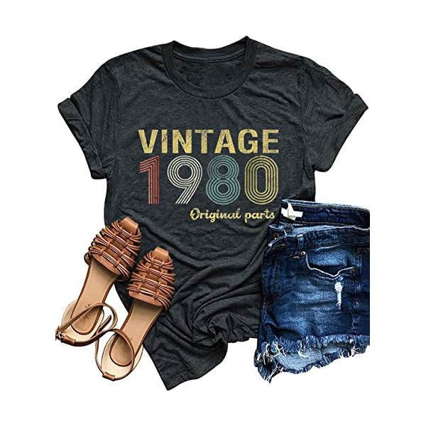 40th-Birthday-Gift-T-Shirts-1980-Original-Parts-Vintage-Tees-Funny-39th-Birthday-Greeting-Party-Women-Cute-Summer-Tops 40th Birthday Gift T Shirts 1980 Original Parts Vintage Tees Funny 39th Birthday Greeting Party Women Cute Summer Tops (Grey, XXL)