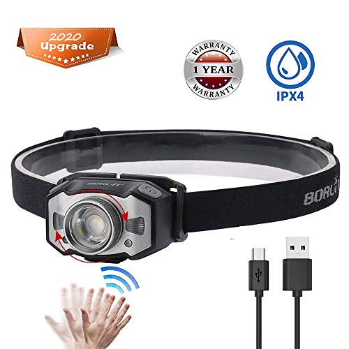 USB Rechargeable Super Bright White Led Red Light Headlights, Zoom Headlights, Motion Sensor