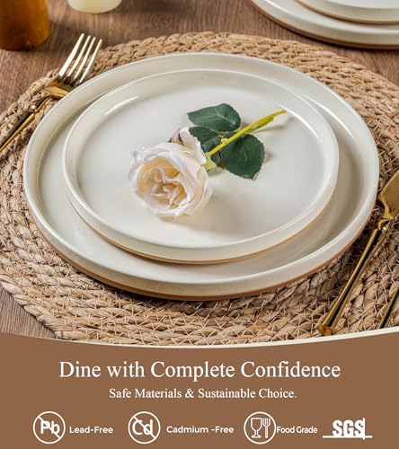 Image of AmorArc Ceramic Dinnerware Set for 6 | Speckled Stoneware Plates and Bowls with Rustic Terracotta Underside| Scratch Resistant,Dishwasher & Microwave Safe Dishes Sets- 18pcs