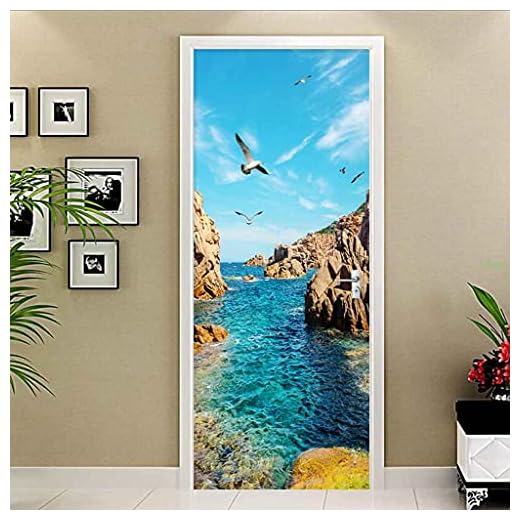BARFPY Pegatinas de puerta en 3D Paisaje marino de arrecife azul Creativo mural de puerta Vinilo Autoadhesivo Removible Papel Tapiz Impermeable Posters para Cocina dormitorio Sala de Baño Decoracione