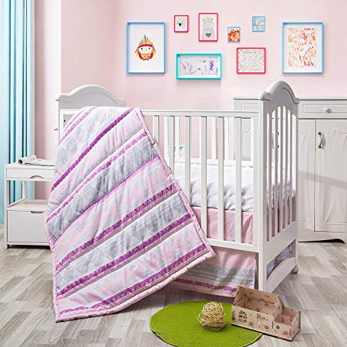 3 Piece Baby Nursery Purple Boho Crib Bedding Sets for Girls | Standard