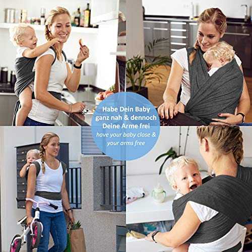Babytragetuch Dunkelgrau – hochwertiges Baby-Tragetuch für Neugeborene und Babys bis 15 kg – aus 100 % Baumwolle - Image 4