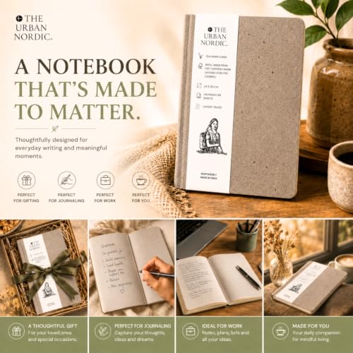 Image of Eco Friendly Notebook A5 | Tree-Free Paper Journal | Tea Waste Cover | Sustainable Diary for Office, Journaling & Gifting | 160 Pages