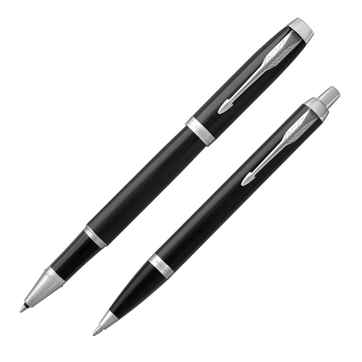 Parker IM Set Stylo Bille et Rollerball Noir avec finitions chrome