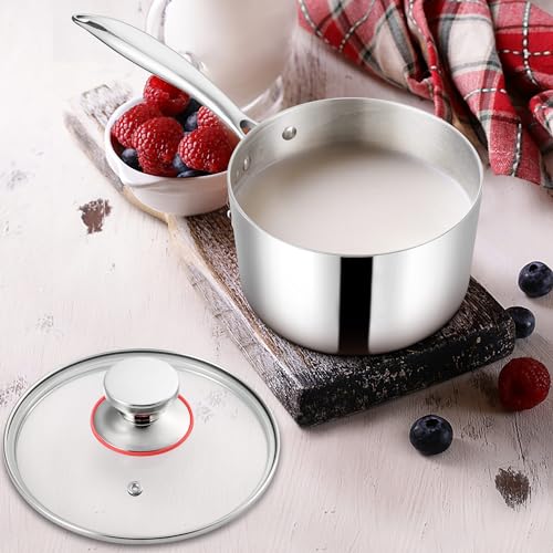 Herogo Stainless Steel Saucepan 18cm, 2.4L Sauce Pan with Glass Lid, Triple-Layer Milk Pan, Ergonomic Handle, Induction Cooking, Easy to Clean - Image 5
