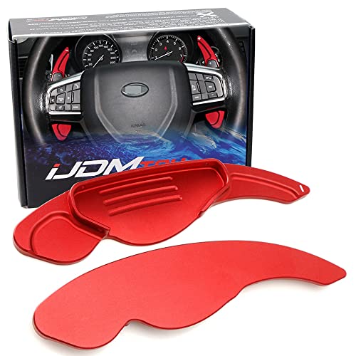 iJDMTOY Red CNC Billet Aluminum Steering Wheel Larger Paddle Shifter Extension Covers Compatible With Jaguar F-Pace E-Pace XE XF XJ, Compatible with Land Rover Evoque, Discovery Range Rover Sport, etc