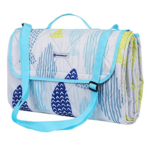 SONGMICS Waschbare Picknickdecke für Outdoor, faltbar zu Tasche mit Schultergurt, leichte Campingdecke, ideal für Reise, wärmeisoliert 195 x 150 cm GCM80UW