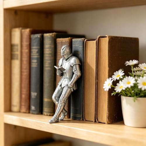 Medieval Knight Bookshelf Decor, Finished Armored Knight Sculpture，Silver - image 1