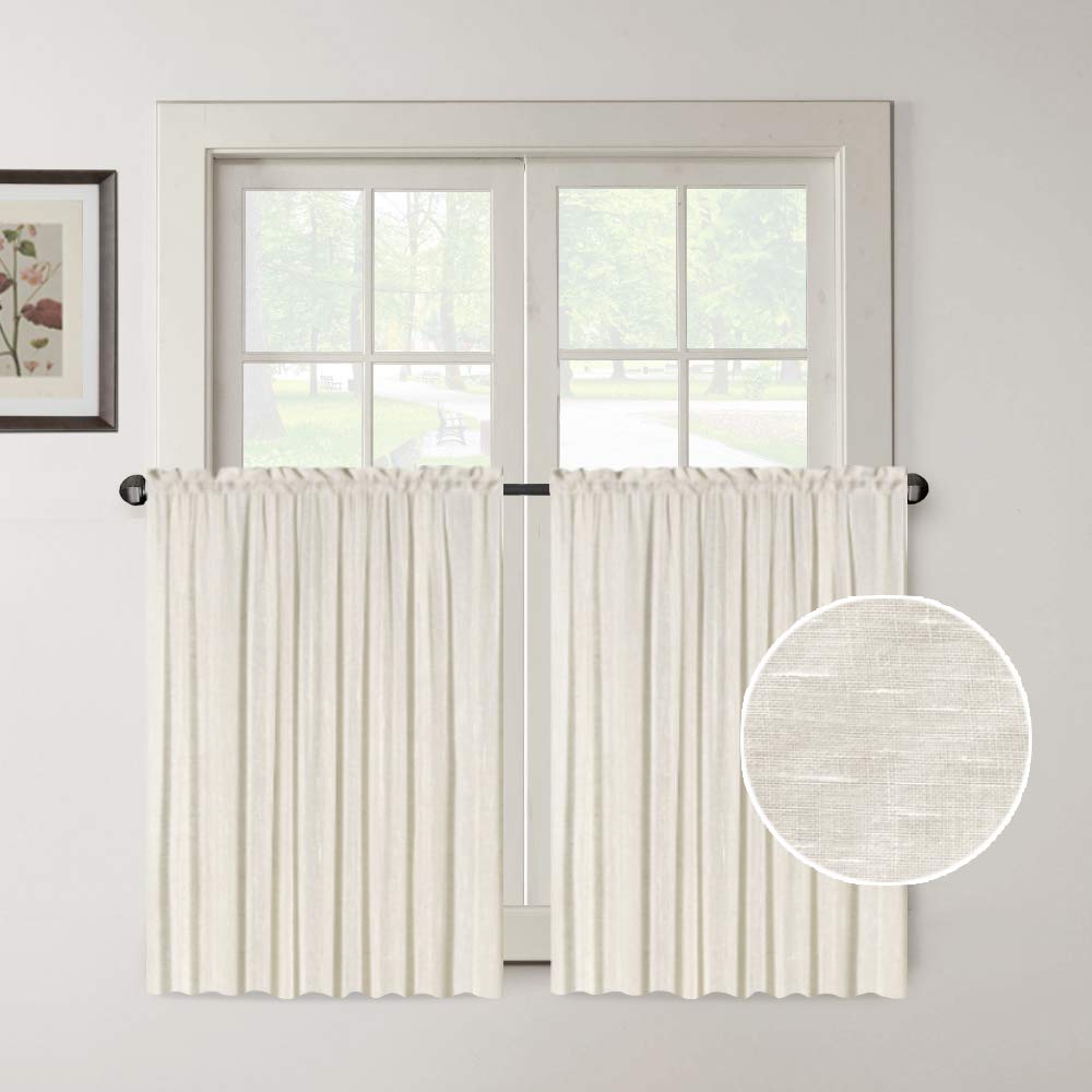 Turquoize?áElegant?áLinen?áFrench?áDoor?áCurtains?áLight?áFiltering?áCurtain?áPanels?áRod?áPocket?áLinen?áPanel?áfor?áGlass?áDoor?áWith Tie-Back Privacy?áAssured Semi?áSheer?áDoor?áPanels, 52"W by 40"L, 2?áPanels, Natural