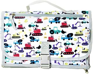 tiddler Easy-Change mat | Portable Baby & Toddler Travel Changing Mat | Expandable, Lightweight & Wipe Clean | Multiple Zipped Pockets, Padded Lining, Detachable Clutch & Clip (Diggers & Lorries)